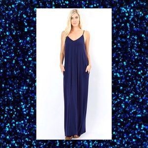 LAST 1🆕 Navy Blue V-Neck Maxi Dress w/Pockets